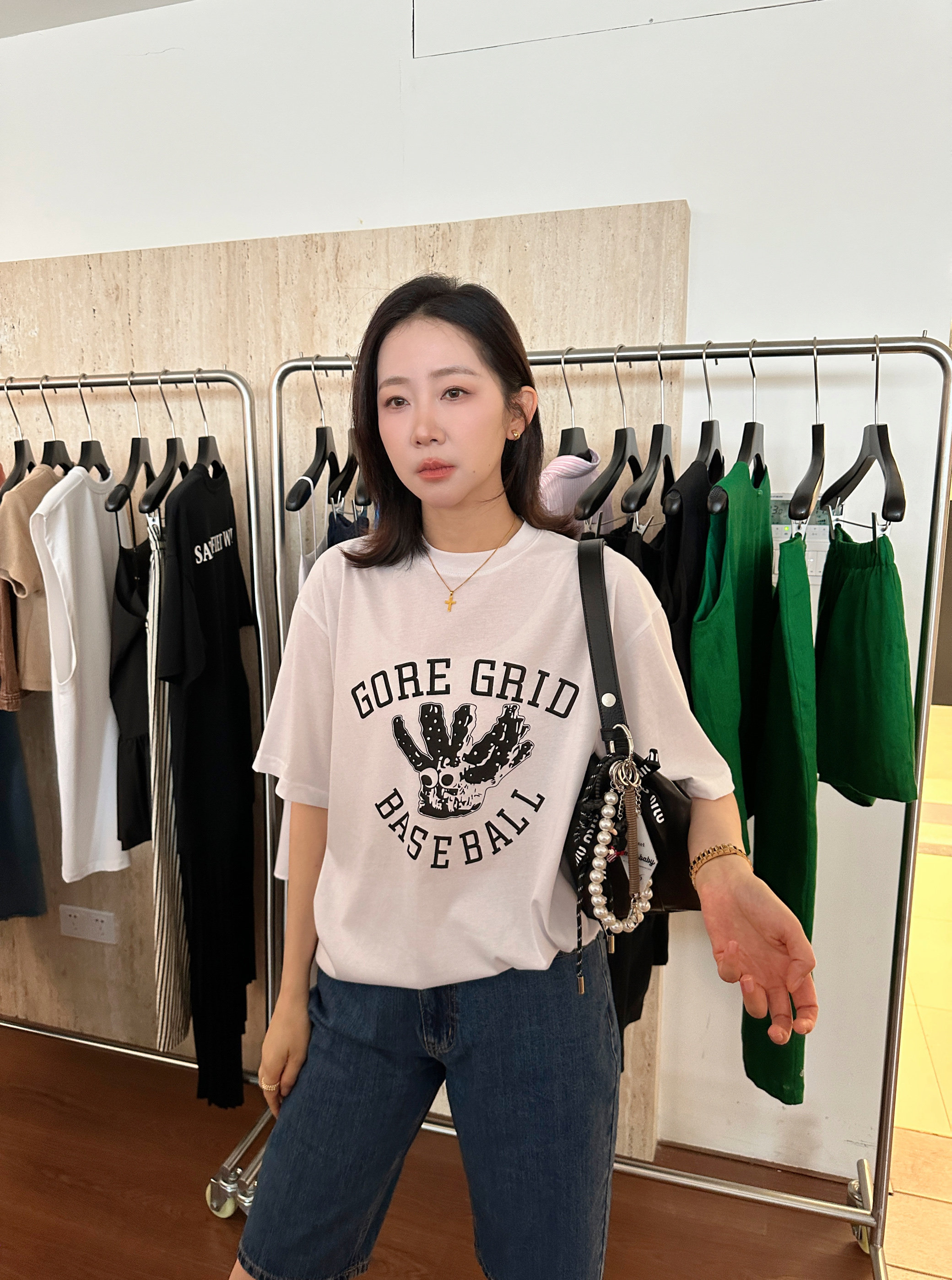 widelia2025 летняя новинка винтажная футболка с принтом круглый вырез свободная повседневная с коротким рукавом женская