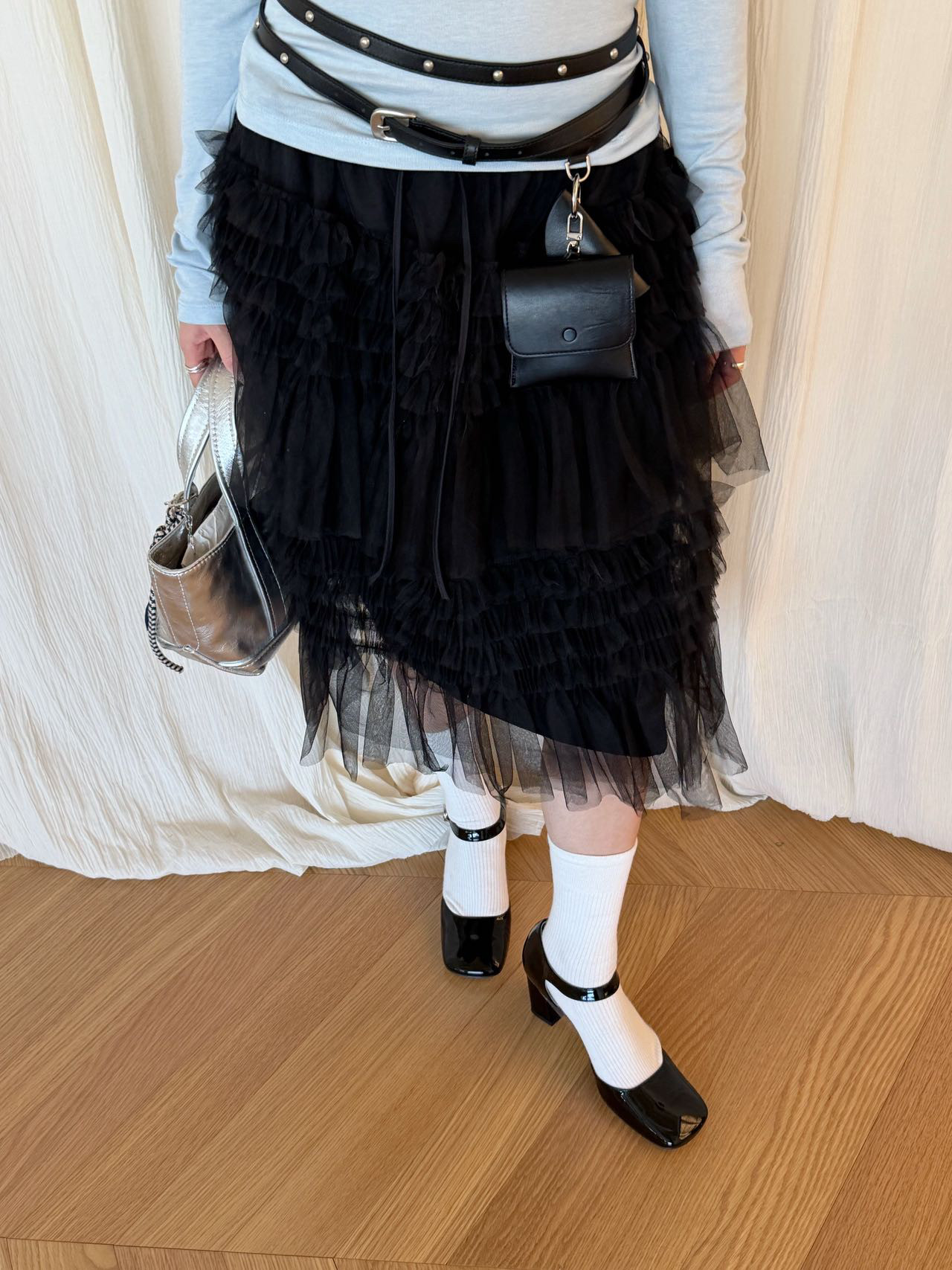 waitmore Многослойная фатиновая юбка-миди с высокой талией, весна-лето 2026