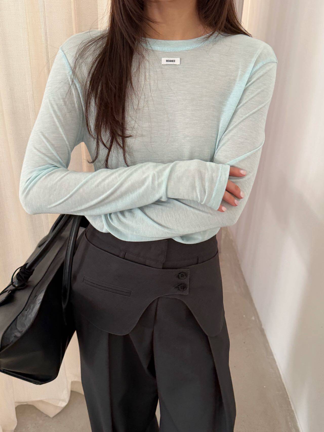 waitmore Весенняя новинка базовая футболка из тенселя и шерсти женская приталенная с круглым вырезом и длинными рукавами