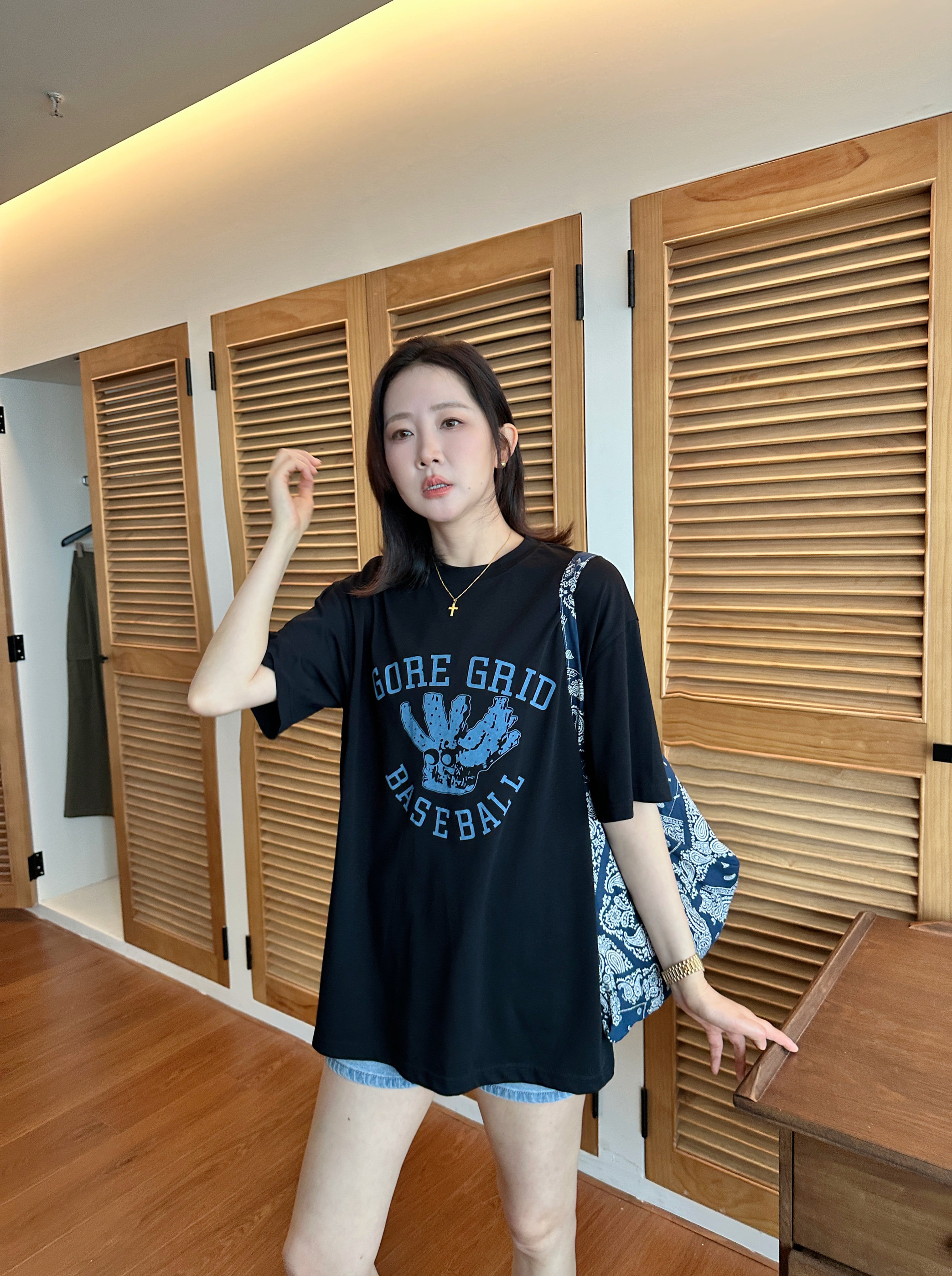 widelia2025 летняя новинка винтажная футболка с принтом круглый вырез свободная повседневная с коротким рукавом женская