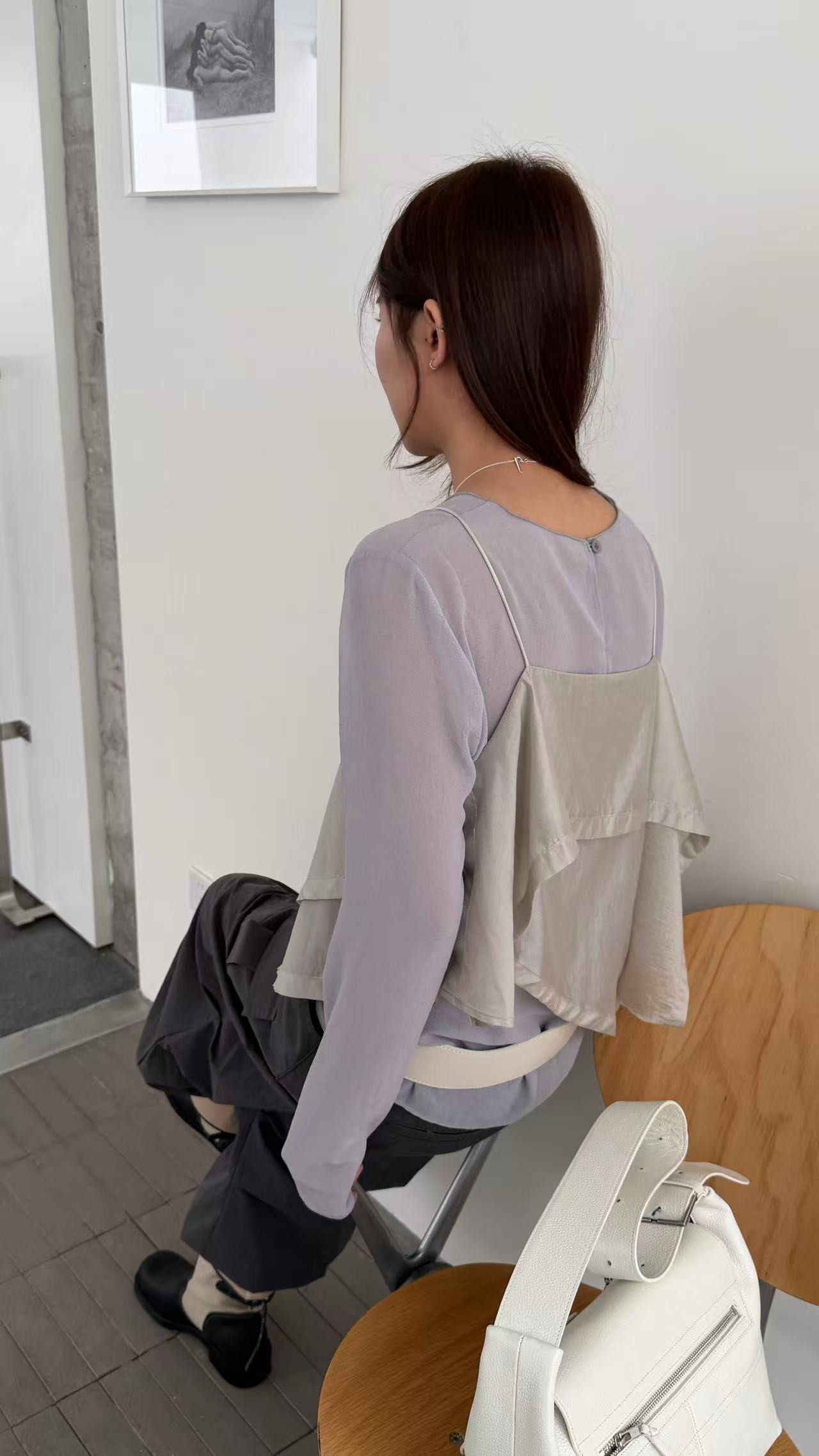 waitmore2026 весна-лето новая модель прозрачная блузка с длинными рукавами + двухслойный топ на бретелях комплект из двух предметов женский