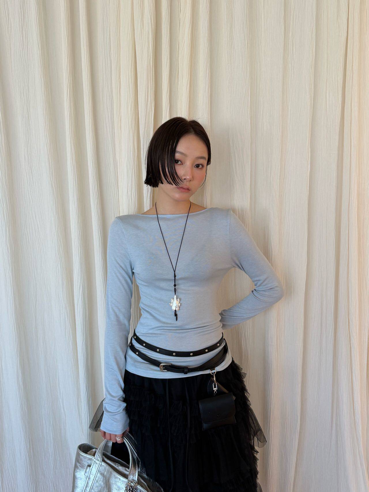 WAITMORE футболка женская с длинным рукавом из смеси тенсела и шерсти с U-образным вырезом приталенная базовая