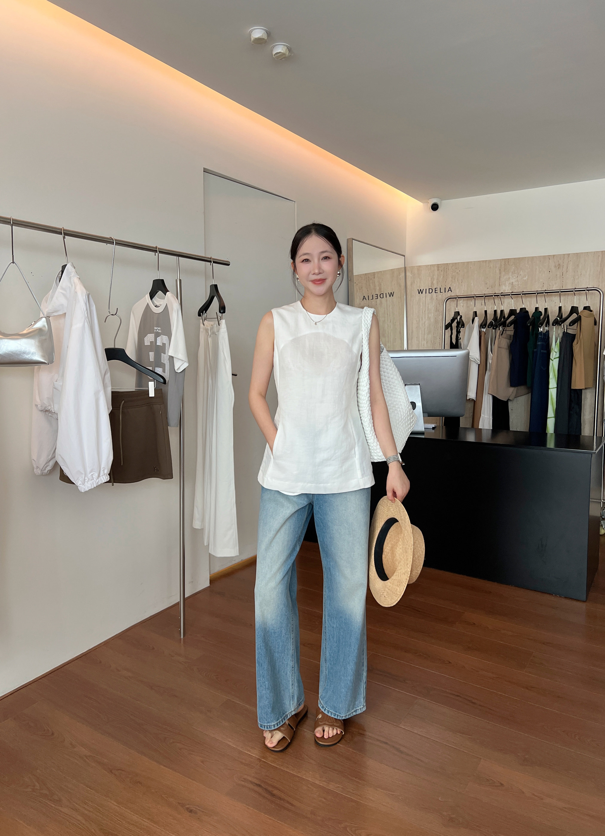 WIDELIA элегантная блузка с разрезом женская 2025 лето минималистичная универсальная приталенная без рукавов майка