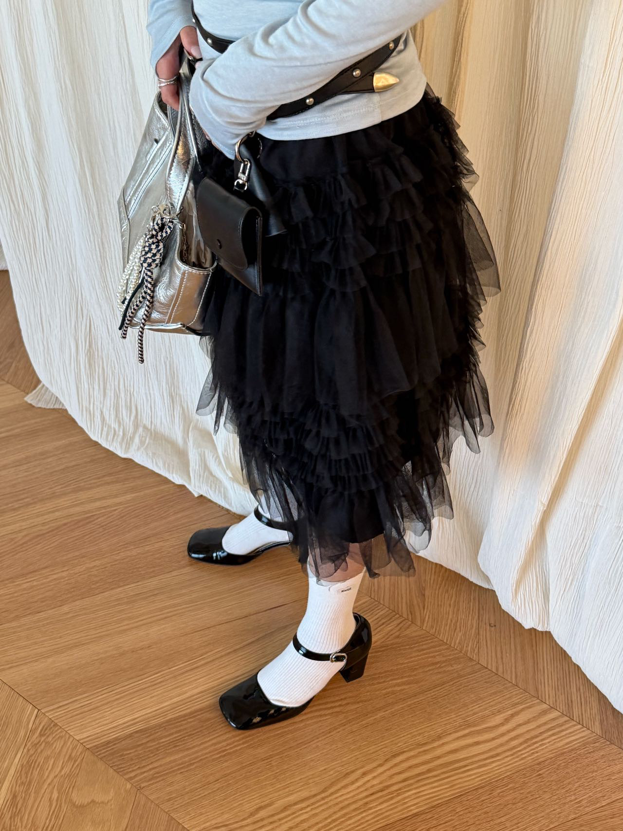 waitmore Многослойная фатиновая юбка-миди с высокой талией, весна-лето 2026