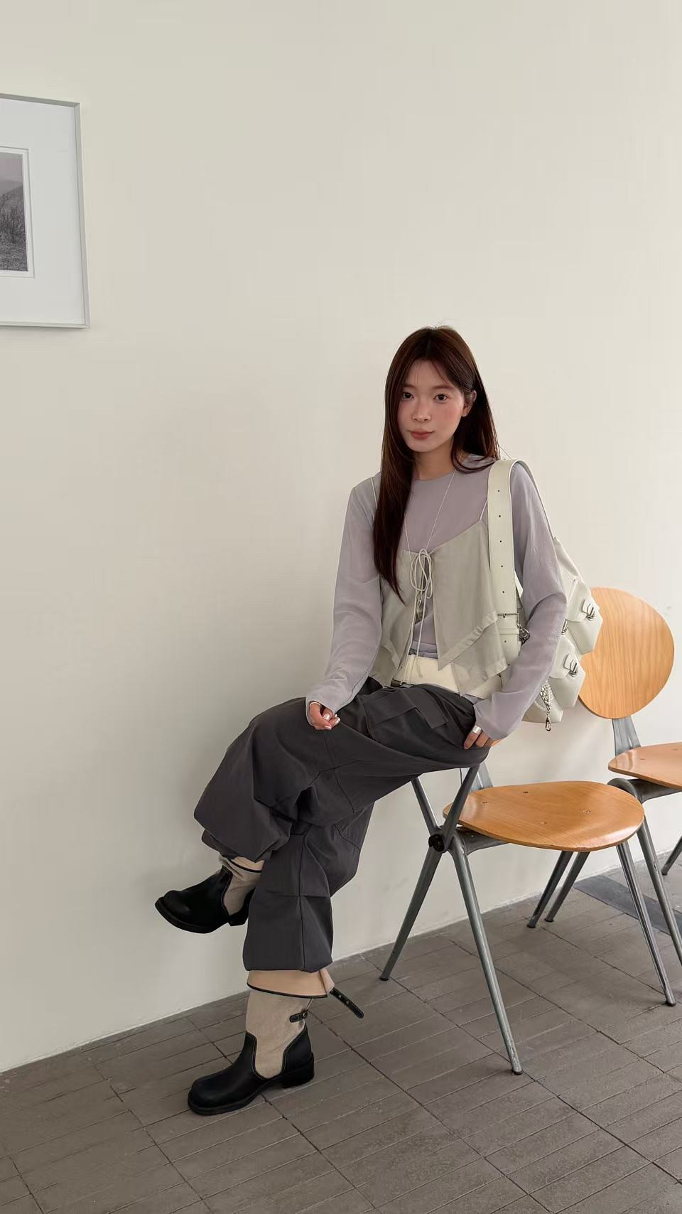 waitmore2026 весна-лето новая модель прозрачная блузка с длинными рукавами + двухслойный топ на бретелях комплект из двух предметов женский