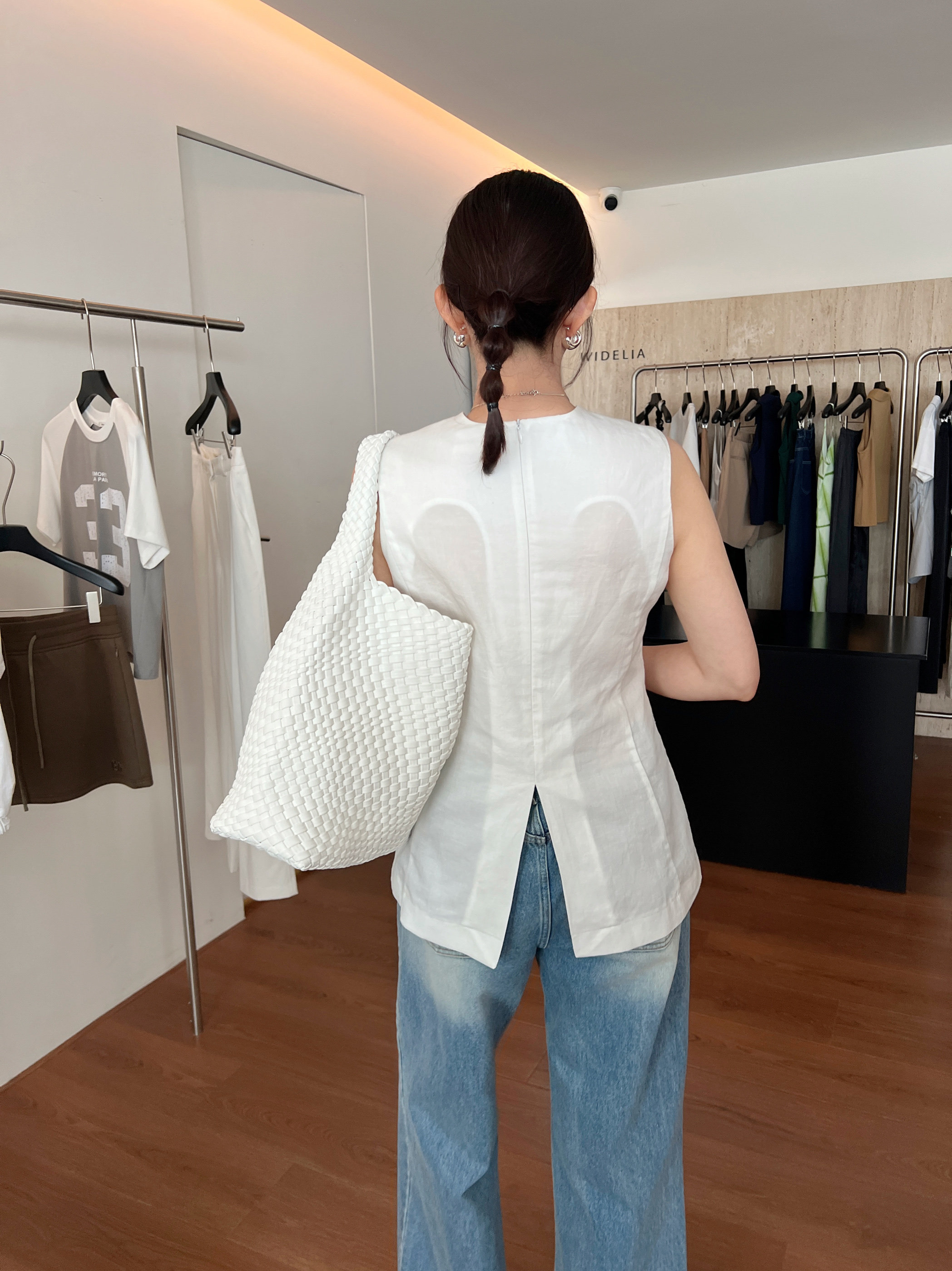 WIDELIA элегантная блузка с разрезом женская 2025 лето минималистичная универсальная приталенная без рукавов майка