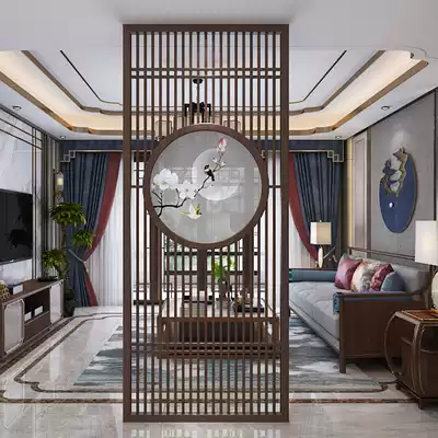 New Chinese screen living room hollow solid wood partition porch bedroom entrance roof fence hotel seat screen customization