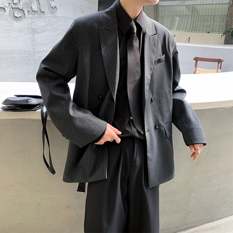 Retro ruffian đẹp trai sọc đơn giản phù hợp với áo khoác cho nam và nữ Phiên bản Hàn Quốc của xu hướng lỏng lẻo phong cách Harajuku đẹp trai phù hợp với thương hiệu nhỏ - Áo khoác đôi