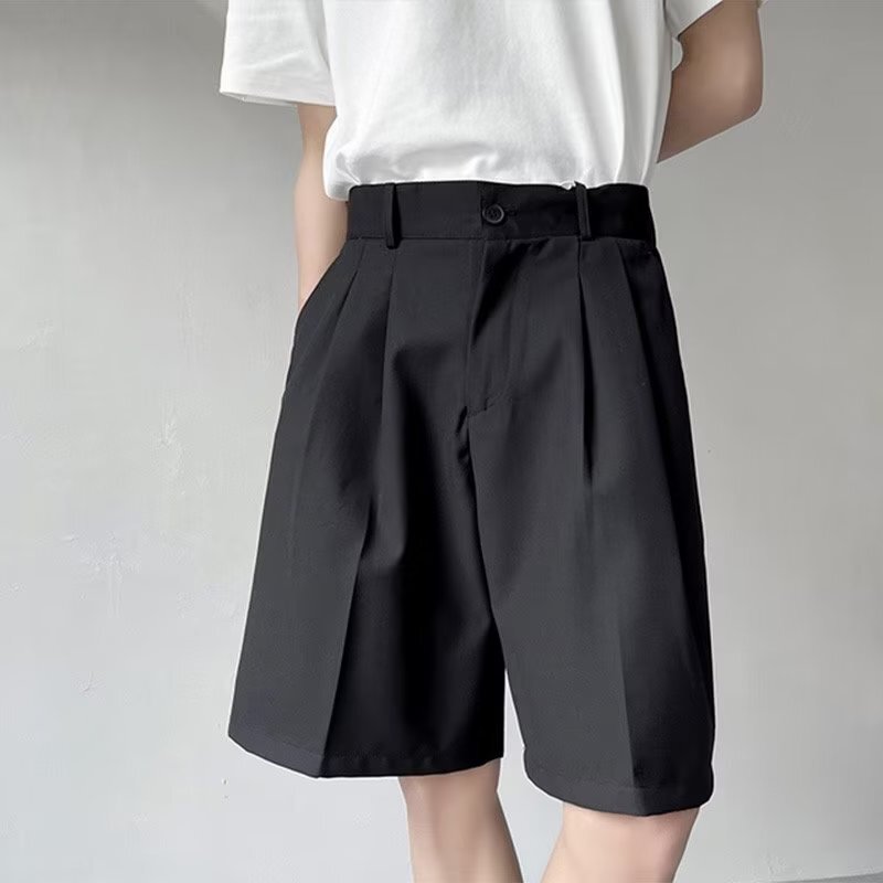 Naples Suit Shorts for Men, Summer High-End Dress Pants with Drape, Ice Silk Pants, Japanese Style Straight-Leg Five-Point Pants