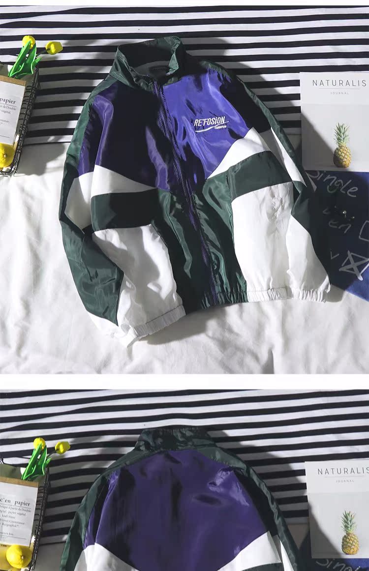Mùa thu phiên bản Hàn Quốc của áo khoác oversize màu tương phản khâu in siêu lửa áo khoác học sinh nam thanh niên áo khoác BF áo da nam