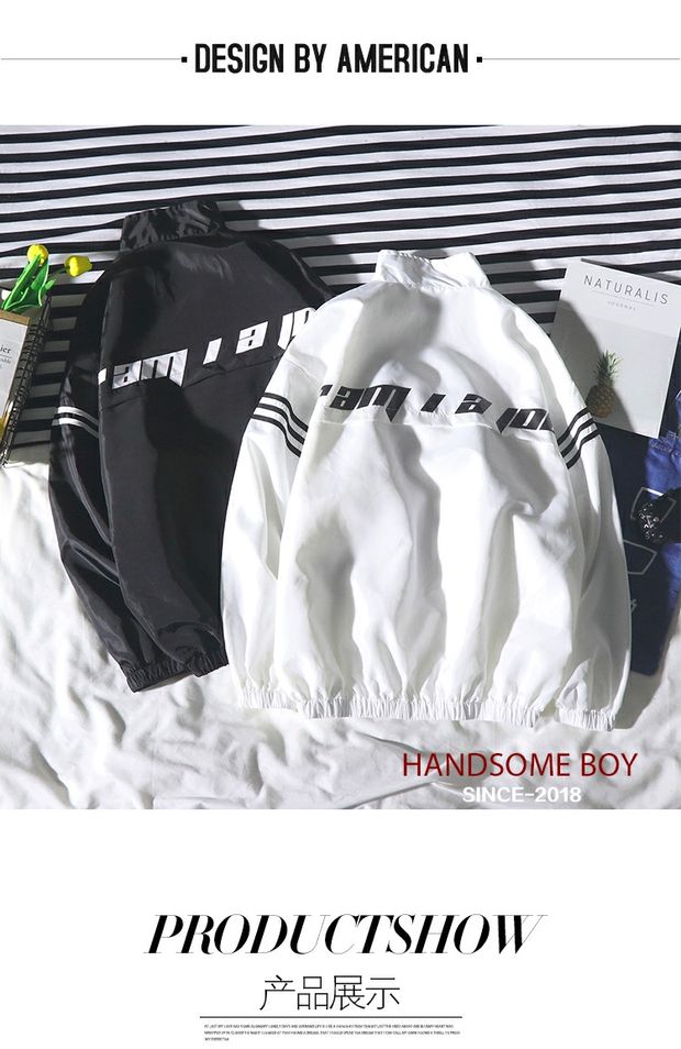 Mùa thu phiên bản Hàn Quốc của áo khoác oversize màu tương phản khâu in siêu lửa áo khoác học sinh nam thanh niên áo khoác BF áo da nam