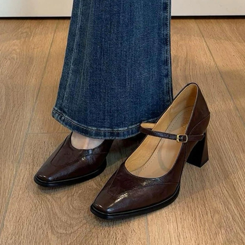 Sheepskin Version ~ French Square-Toe Shallow Single-Strap Shoes for Women, Suitable for Skirts, Elegant High Heels, Versatile Chunky Heel Mary Jane Shoes Sheepskin Version ~ French Square-Toe Shallow Single-Strap Shoes for Women, Suitable for Skirts, Elegant High Heels, Versatile Chunky Heel Mary Jane Shoes