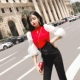 Nữ mùa thu 2018 mới thời trang Hàn Quốc tay áo phồng ngọt ngào để nhận eo áo len rỗng áo