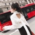 Phụ nữ mùa thu 2018 Mới Hàn Quốc tay áo ngắn tay dài Lapel Top thời trang dây đeo nơ áo sơ mi loang màu Áo sơ mi