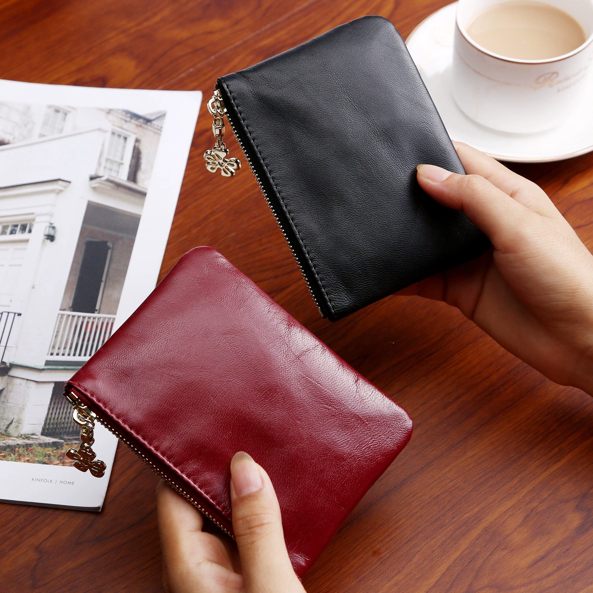 【】 Kết cấu ví tiền xu nhỏ mềm nam nữ gói thẻ dây kéo ví mini ví cầm tay - Ví / chủ thẻ