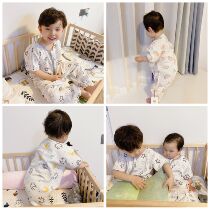 MMKIDS magic little meow cotton double gauze baby baby short sleeve split leg sleeping bag ultra-thin climbing suit summer
