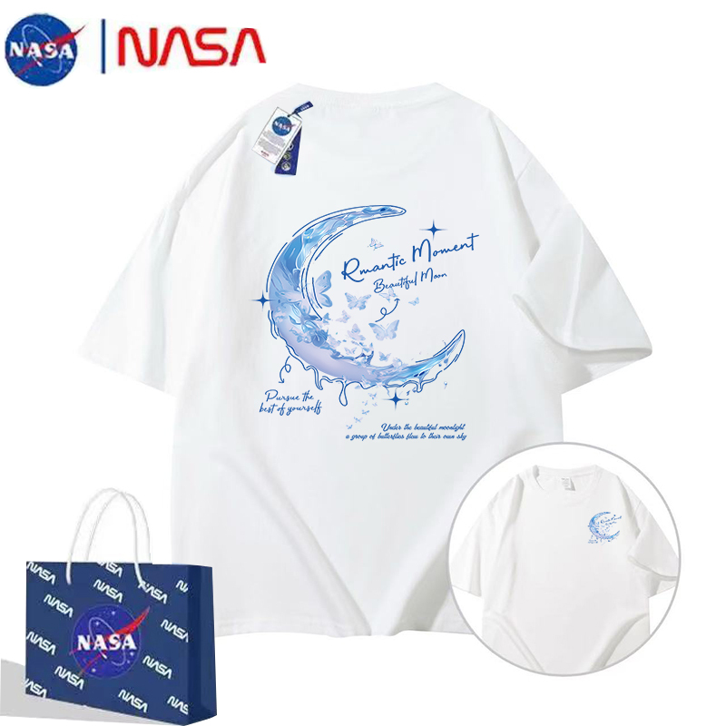 Nasa Co-Branded Butterfly Moon Short-Sleeved T-Shirt for Men and Women 2025 Summer Trendy Brand High-End Casual Pure Cotton Half-Sleeve