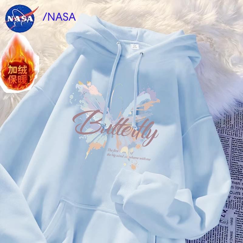 Nasa Co-Branded Fleece Sweatshirt for Women, Autumn and Winter 2025 New Popular Style, Hooded Jacket for Junior High School Students, Thickened Top Hoodie