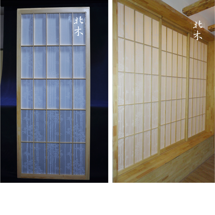 Set as a day-style tatami solid wood grid door and room Ramen track moving door Double side Zhangzi pine sepp break door