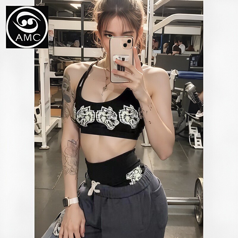 Women's New Wolf Head Sports Thin Strap Beautiful Back Shockproof Bra for Women to Wear Outside for Fitness, Running, and Training