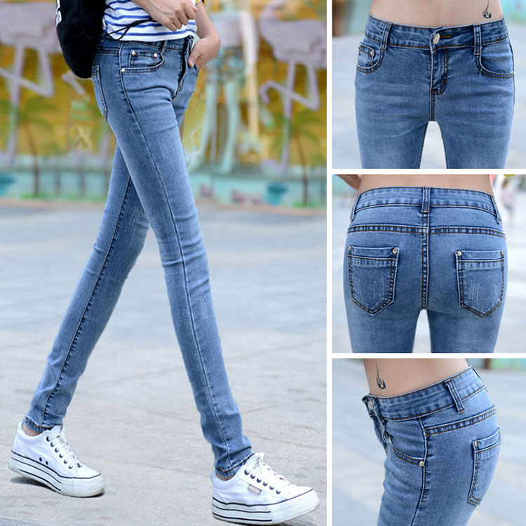 2022 new spring and autumn ladies jeans fall Korean version in waist small feet long pants to be slim and light and femini pants