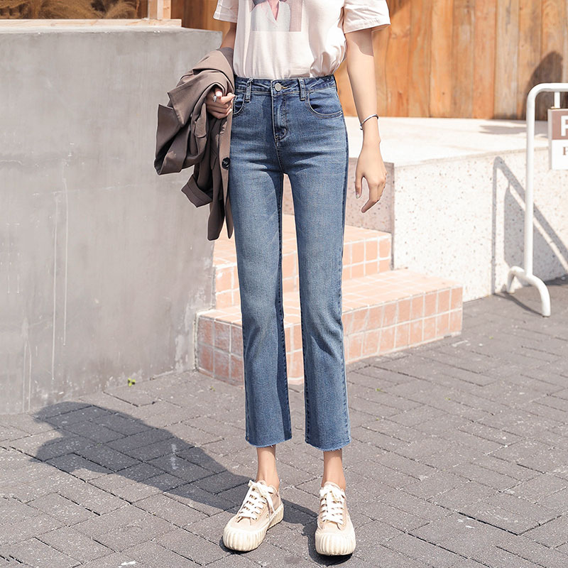 High Waist Chic Retro Straight Barrel Jeans Woman Spring Tyins Same-Port Taste Pants Loose Elastic 90% Pants Thin