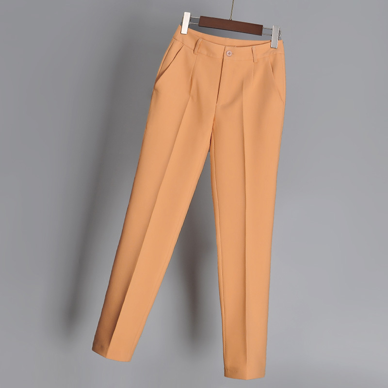 Straight-Leg Casual Pants for Women, Summer Pants with Drape, Suit Pants for Spring and Summer, Pink Cropped Pants, Yellow Petite Cigarette Pants