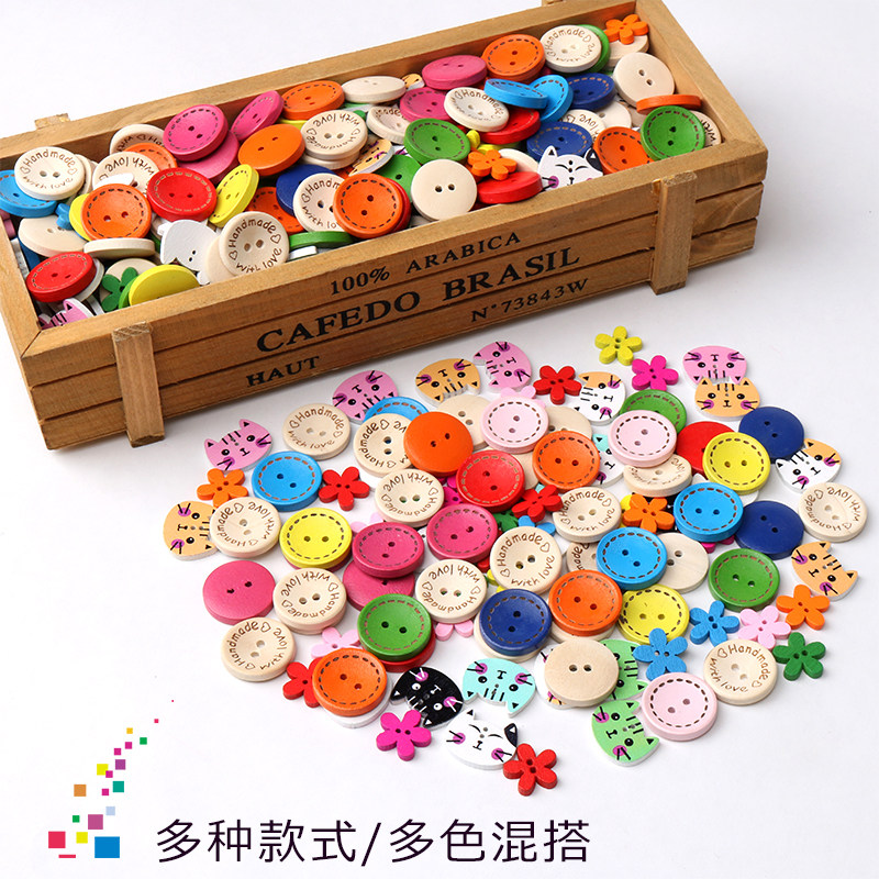 Children's colored wooden buttons Children's handmade diy wood buttons kindergarten sweater button painting material