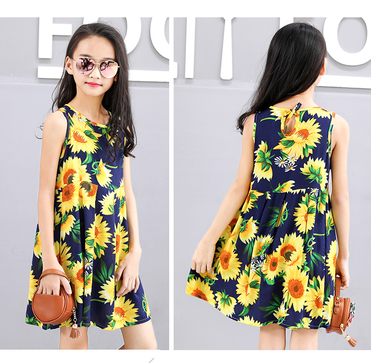 Cô gái mặc bông lụa quốc gia gió váy bé mùa hè bông lụa váy vest váy con váy dài mỏng rayon