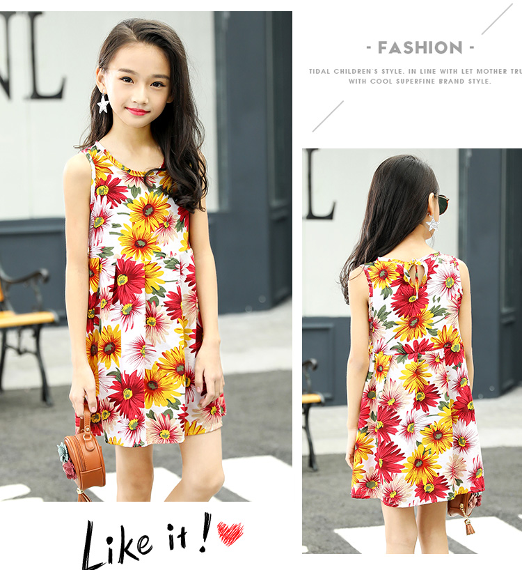 Cô gái mặc bông lụa quốc gia gió váy bé mùa hè bông lụa váy vest váy con váy dài mỏng rayon