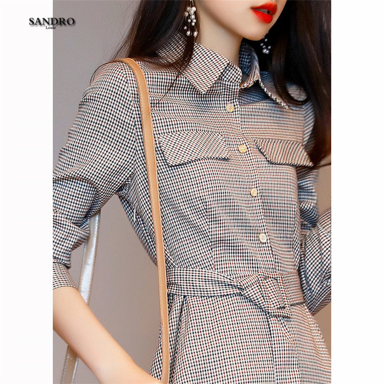 Day Faculty Light Extravagant Gig Shirt Collar Dress Collar Dress Woman Spring Closets Slim Classic Bump Color Plaid A Character Long dress 