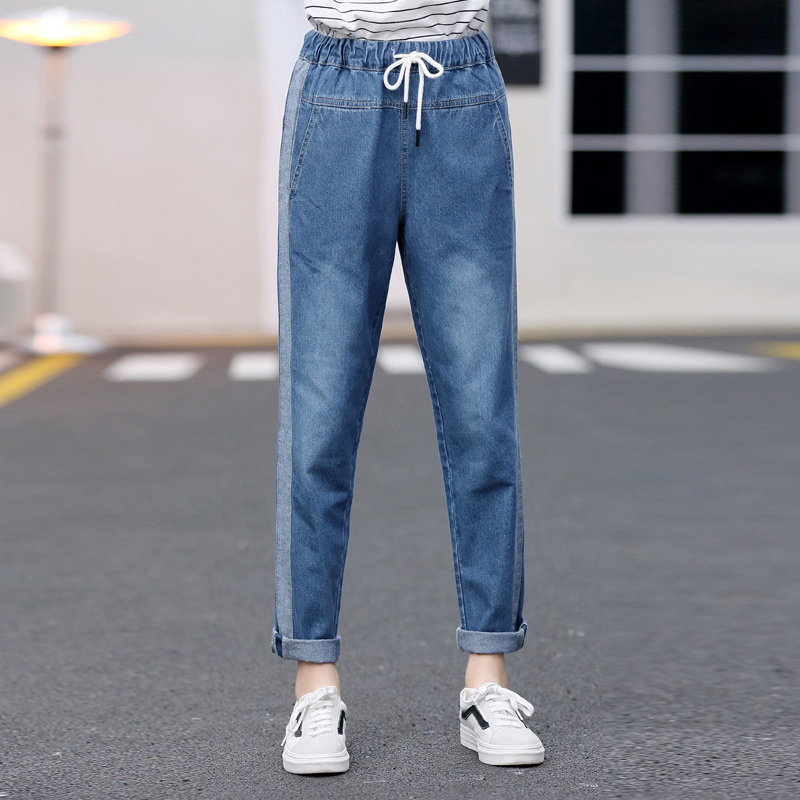2019 new straight cylinder loose Korean version of women's clothing student suit 100 hitch jeans female big boy junior high school student spring and autumn