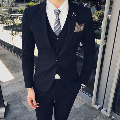 Suit phù hợp với nam giới ba mảnh bộ Hàn Quốc phiên bản của đẹp trai tailorsuit gió đầm đầm chú rể cưới Anh trẻ