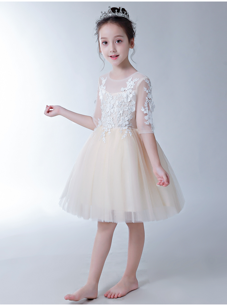 Trẻ em công chúa ăn mặc cô gái fluffy sinh nhật dài tay hoa cô gái đám cưới chủ nhỏ trang phục piano mùa thu và mùa đông váy dài tay bé gái