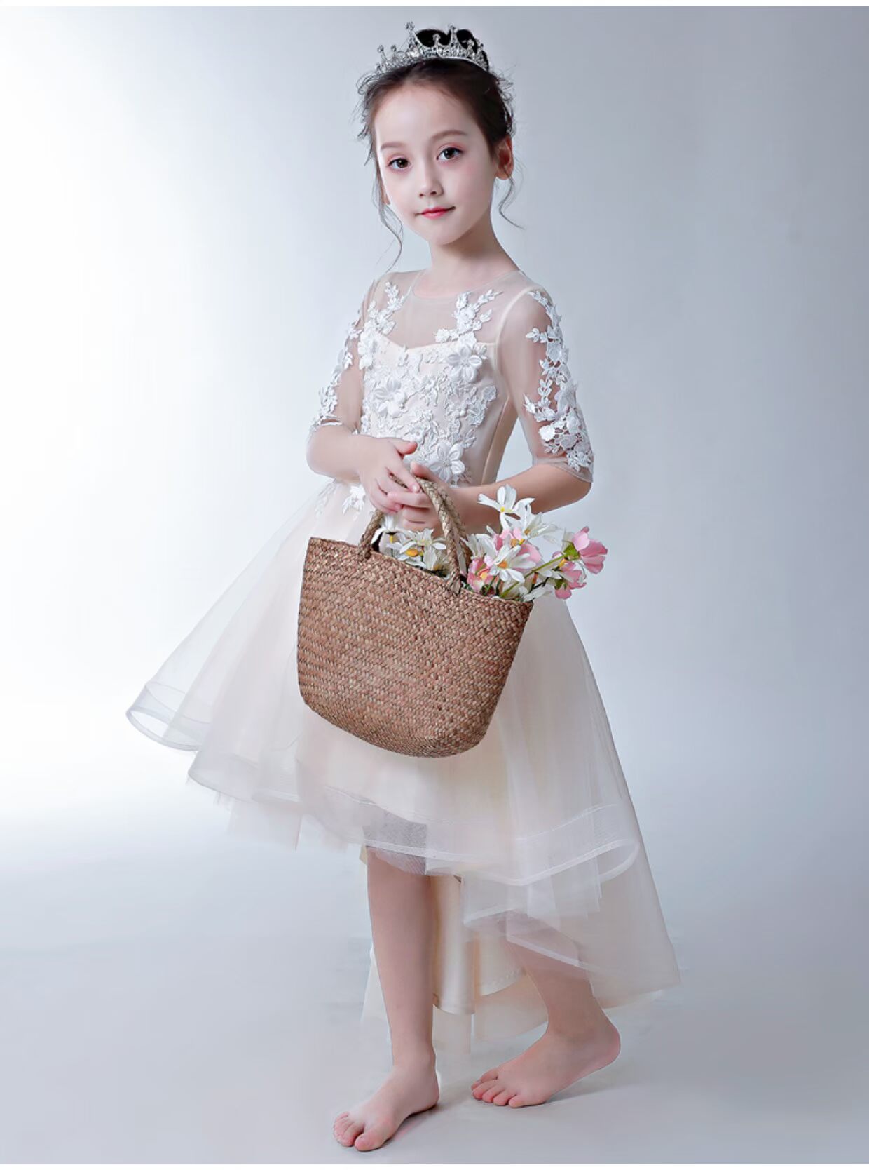 Trẻ em váy công chúa cô gái hoa sinh nhật cô gái váy cưới nhỏ chủ nhà trang phục piano trang phục buổi tối mùa thu váy dài tay bé gái