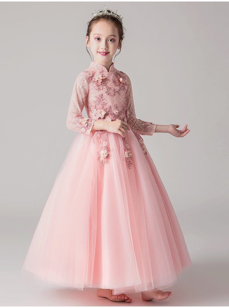 Váy hoa hồng cô gái mùa thu và mùa đông dài tay công chúa váy sinh nhật cô gái chủ nhà trang phục piano trẻ em phần dài váy trẻ em 10 tuổi