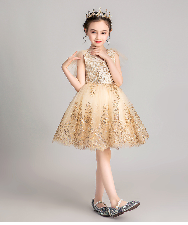 Trẻ em công chúa ăn mặc cô gái sinh nhật vàng cô bé catwalk hoa cô gái chủ nhà biểu diễn trang phục piano - Váy trẻ em vest trẻ em