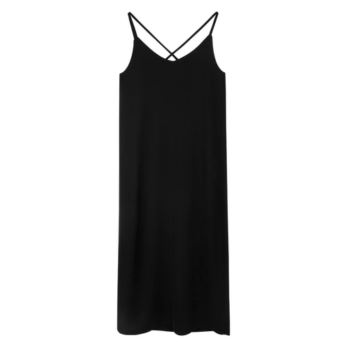 Шифоновая черная летняя длинная юбка, платье без рукавов, оверсайз, V-образный вырез