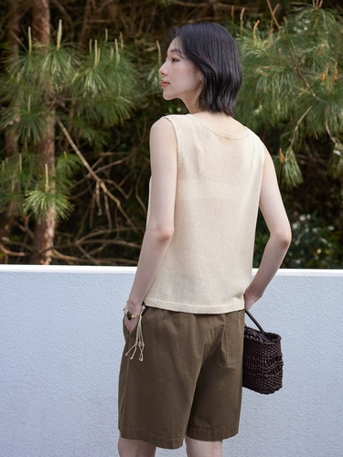 [Тенсел + Лен] Классический вязаный жилет без рукавов из лиоцелла, новинка лета 2025, крутой топ с круглым вырезом