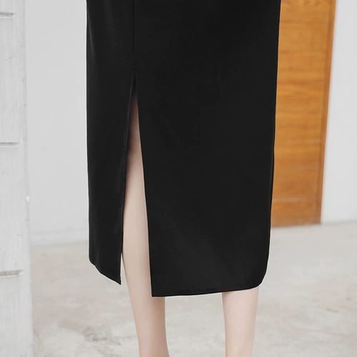 Шифоновая черная летняя длинная юбка, платье без рукавов, оверсайз, V-образный вырез