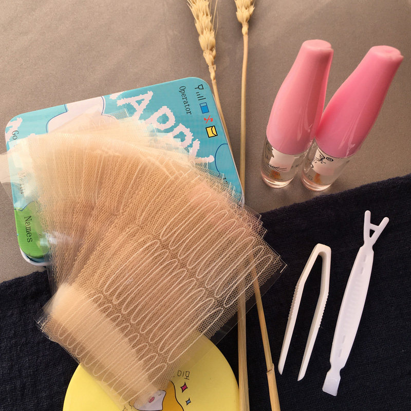 960贴 橄榄蕾丝双眼皮贴隐形无痕肉色网纱网状超自然纤维条送胶水