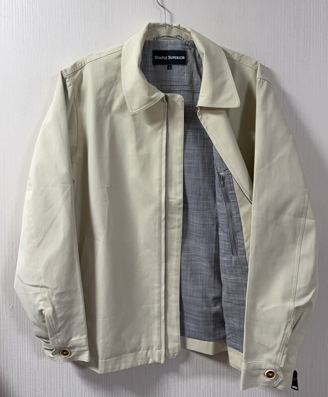 New Men's High-Density Cotton Twill Turn-Down Collar Off-White Casual Versatile Zip-Up Jacket