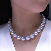 Nanyang Australia pearl necklace 13 - 15mm natural seawater pearl chain Venus grade cold white Gilde certificate