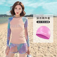 Розово-фиолетовый лонгслив, плавательная шапочка