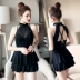 Bạn bơi áo tắm bảo thủ bụng nhỏ ngực nhỏ đã gầy gò thép tấm một mảnh kiểu váy boxer gợi cảm nóng bỏng - Bộ đồ bơi One Piece áo bơi liền thân dài tay Bộ đồ bơi One Piece