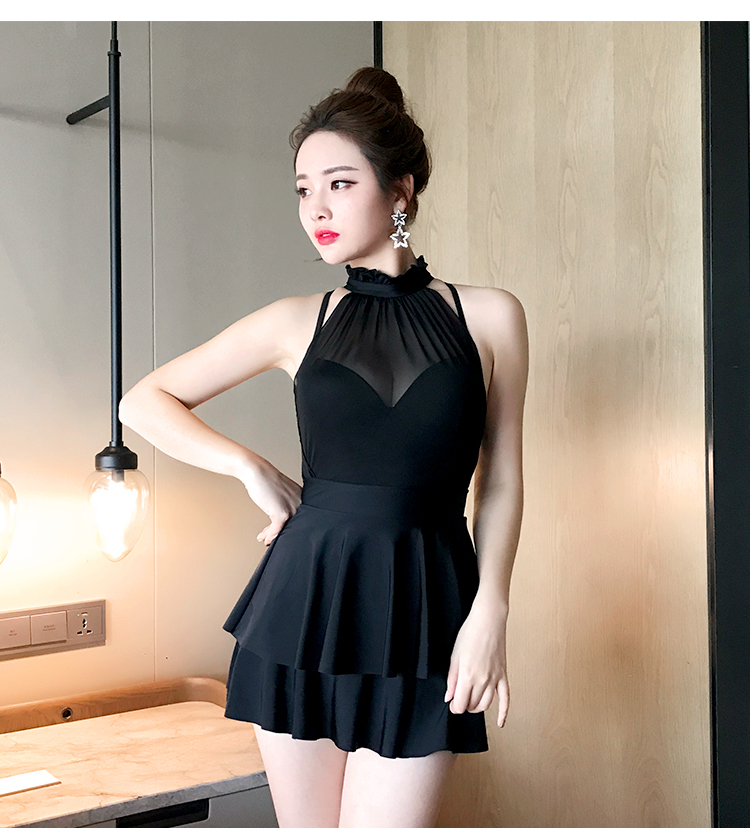 Bạn bơi áo tắm bảo thủ bụng nhỏ ngực nhỏ đã gầy gò thép tấm một mảnh kiểu váy boxer gợi cảm nóng bỏng - Bộ đồ bơi One Piece đồ bơi liền thân váy