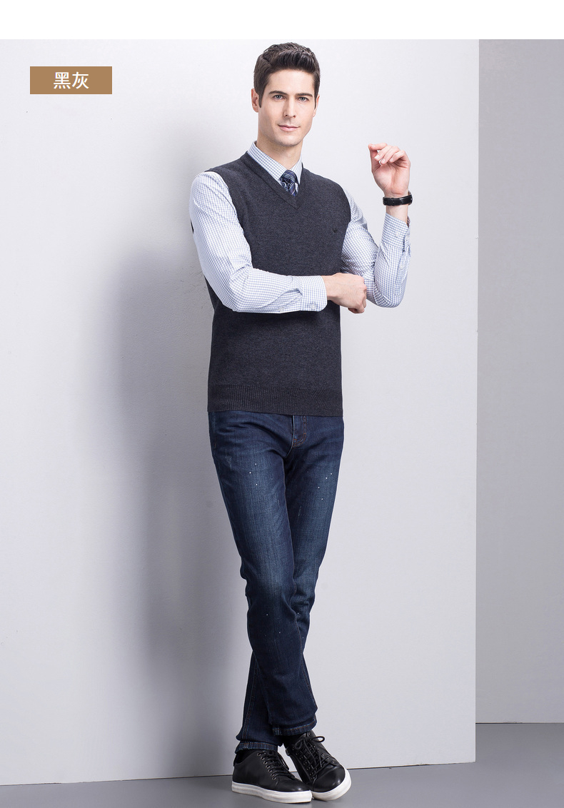 Áo len nam Hengyuan Xiang V-cổ cha mặc áo len trung niên áo len tinh khiết vest vest mùa thu đông áo len hàn quốc
