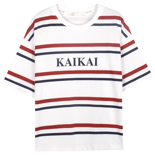 Винтагетанг Американский ретро-белый контрастный контрастный полосатый полосатый футболка с коротки