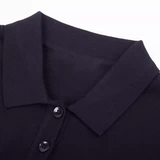 Ретро черная трикотажная футболка с коротким рукавом, воротник поло