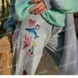 Tide, ретро джинсовые синие штаны, в американском стиле, с вышивкой, свободный прямой крой